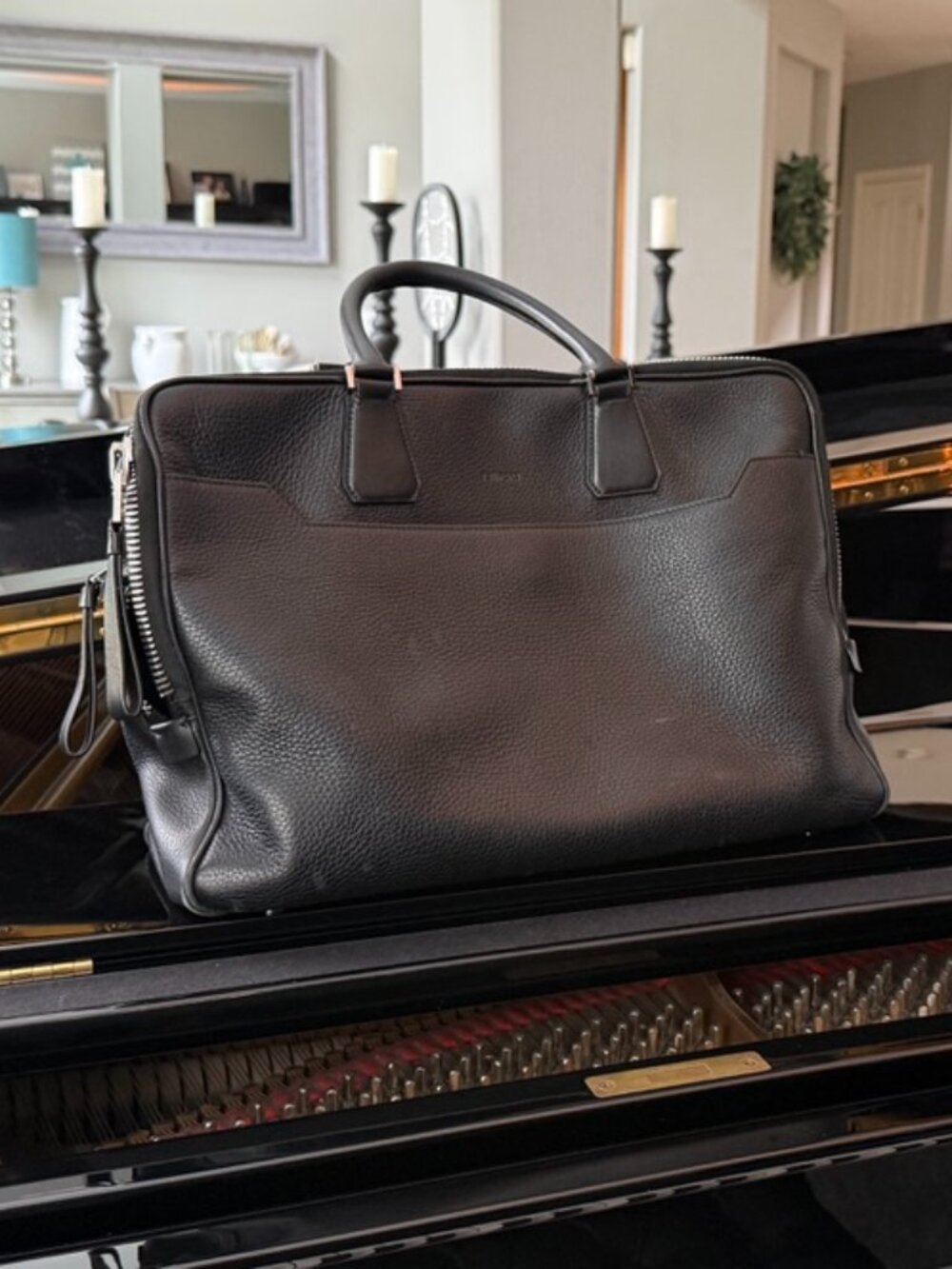 TOM FORD Signature Buckley Full Grain Black Leather Double-Zip Men's Briefcase